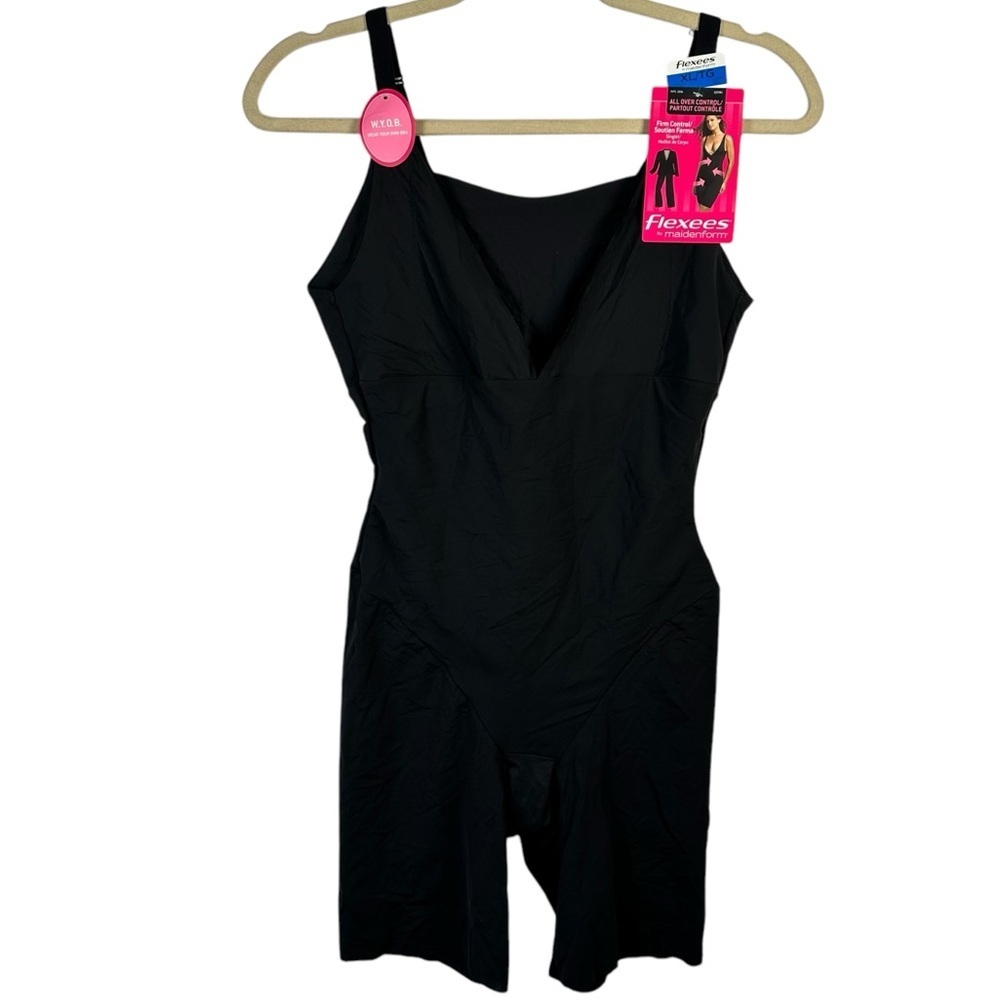 NWT Maidenform Flexees Control Bodysuit Black XL Shapewear Core Wardrobe